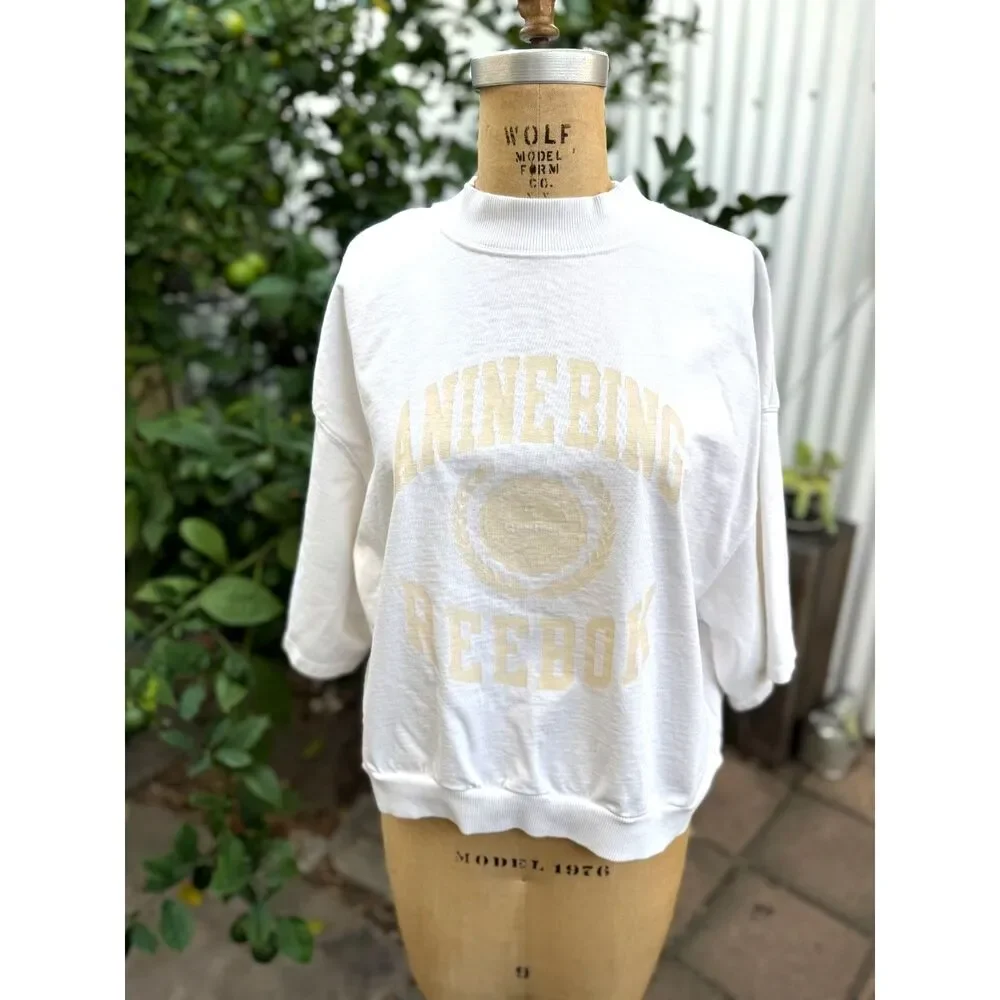 ANINE BING x Reebok Chalk Cotton Athletic Elbow-length Sleeves T-shirt Size L - Picture 1 of 11